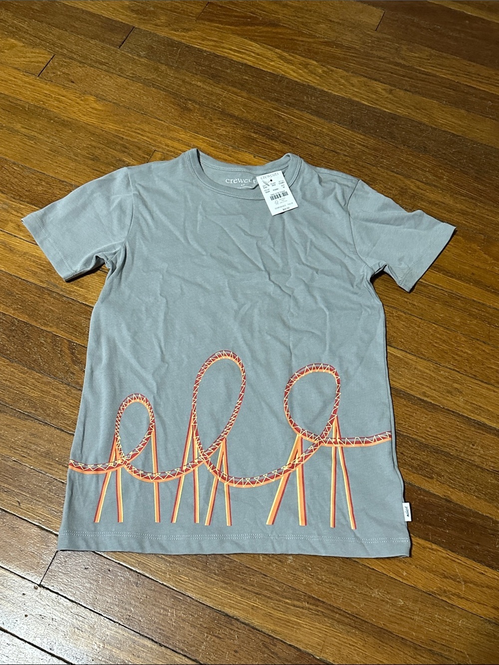 Crewcuts Gray Tee with Orange Roller Coaster Graphic, M (8/9)